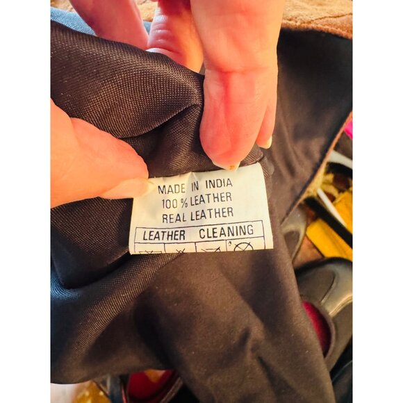 J.M.T. 70s Vintage Brown Leather Vest Jacket Suede Patchwork Western Boho Hippy - Picture 6 of 8